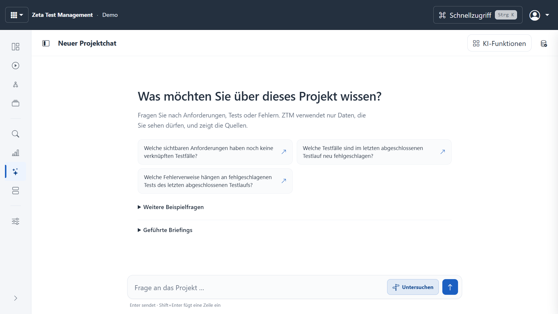 KI-Funktionen im Web-Client von Zeta Test Management